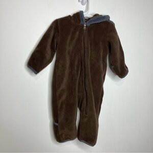 Columbia brown fleece snowsuit one piece coat size 6-12 mo